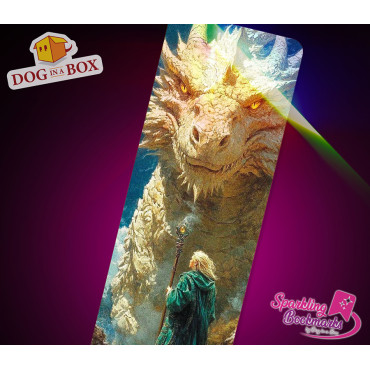 Dragon and wizard bookmark n.1 - metallic-holo effect bookmark, fantasy style