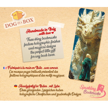 Dragon and wizard bookmark n.1 - metallic-holo effect bookmark, fantasy style