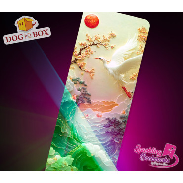 Segnalibro airone n.3 - segnalibro effetto olografico metallico, stile giapponese