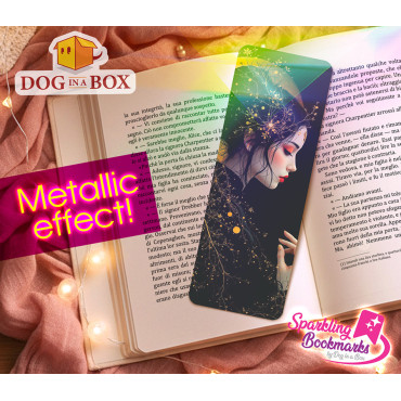 Lady and the moon n.1 - metallic-holo effect bookmark, Japanese style