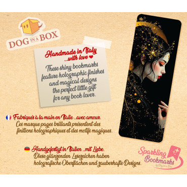 Lady and the moon n.1 - metallic-holo effect bookmark, Japanese style