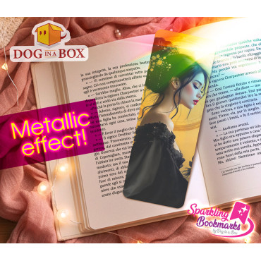 Lady and the moon n.2 - metallic-holo effect bookmark, Japanese style