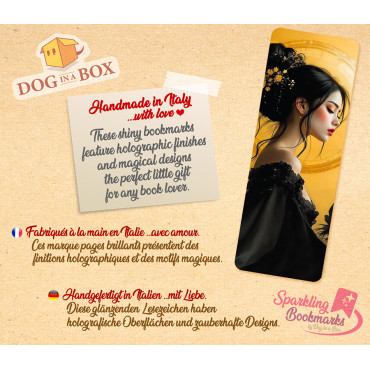 Lady and the moon n.2 - metallic-holo effect bookmark, Japanese style