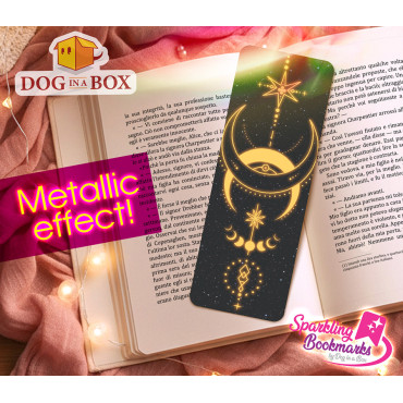 Moon phases bookmark n.2 - metallic-holo effect bookmark, moon and stars bookmark