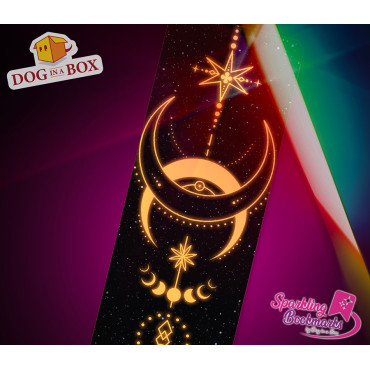 Marque-page phases de lune n.2 - marque-page effet métallisé-holo, marque-page lune et étoiles