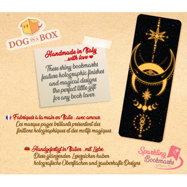 Moon phases bookmark n.2 - metallic-holo effect bookmark, moon and stars bookmark