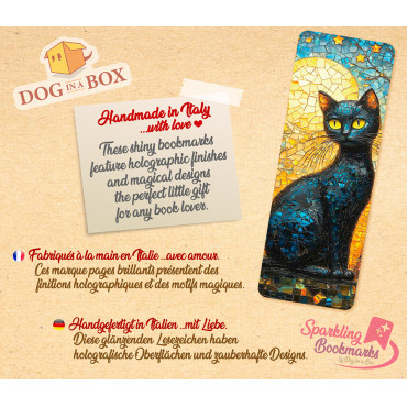 Mosaic cat bookmark n.1 - metallic-holo effect bookmark, gift idea for cat lovers