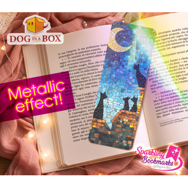 Mosaic cat bookmark n.2 - metallic-holo effect bookmark, gift idea for cat lovers