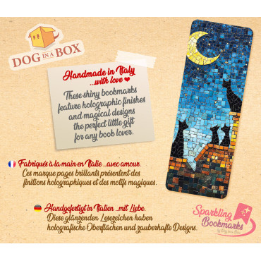 Segnalibro gatto mosaico n.2 - segnalibro effetto olografico metallizzato, idea regalo per amanti dei gatti