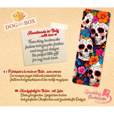 Dia de Los muertos bookmark n.2 - metallic-holo effect bookmark, skulls bookmark