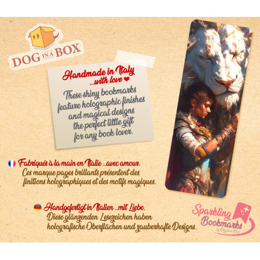 Segnalibro Donna e Leone n.1 - segnalibro effetto olografico metallizzato, stile fantasy D&D