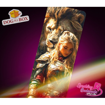 Lesezeichen Frau und Löwe nr.2 – Lesezeichen mit Metallic-Holo Effekt, D&D Fantasy Stil