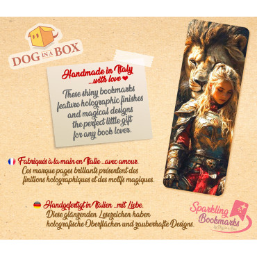 Woman and Lion bookmark n.2 - metallic-holo effect bookmark, D&D fantasy style