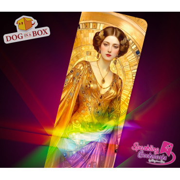 Frau in Gold Lesezeichen nr.1 - Lesezeichen mit Metallic-Holo Effekt, goldenes Lesezeichen im Klimt Stil
