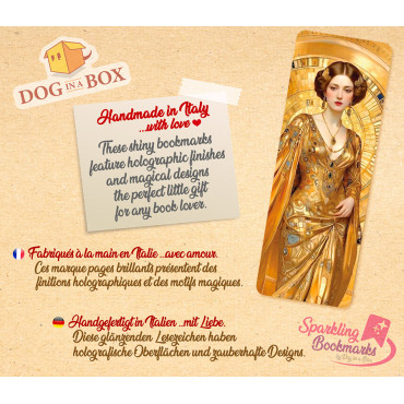 Segnalibro Donna in oro n.1 - segnalibro effetto olografico metallico, segnalibro dorato in stile Klimt