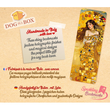 Segnalibro Donna in oro n.3 - segnalibro effetto olografico metallico, segnalibro dorato in stile Klimt