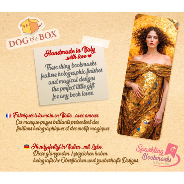 Woman in gold bookmark n.4 - metallic-holo effect bookmark, Klimt style golden bookmark