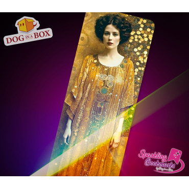 Frau in Gold Lesezeichen nr.5 - Lesezeichen mit Metallic-Holo Effekt, goldenes Lesezeichen im Klimt Stil