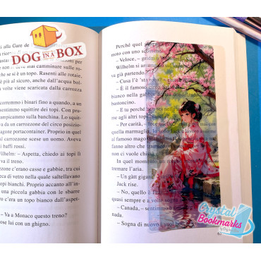 Marque-page Anime Geisha n.3 - Marque-page transparent fait main | Effet vitrail, cristal | Marque-page japonais