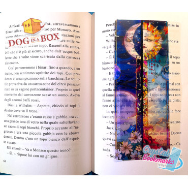 Marque-page Jour et nuit n.2 - Marque-page transparent fait main | Effet vitrail, cristal | Soleil et lune