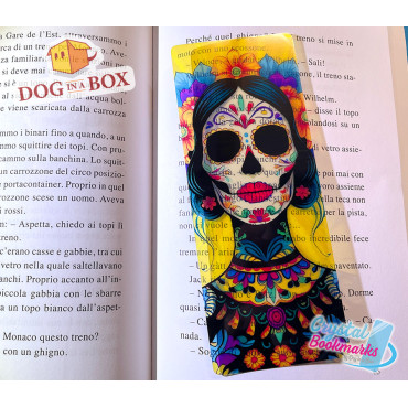 Dia de Los Muertos Lesezeichen Nr. 1 – Handgemachtes transparentes Lesezeichen | Kristall, Buntglas Effekt | Calavera