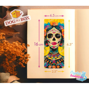 Dia de Los Muertos Lesezeichen Nr. 1 – Handgemachtes transparentes Lesezeichen | Kristall, Buntglas Effekt | Calavera