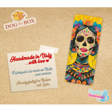Dia de Los Muertos Lesezeichen Nr. 1 – Handgemachtes transparentes Lesezeichen | Kristall, Buntglas Effekt | Calavera