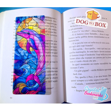 Dolphin Bookmark n.1 - Handmade Transparent Bookmark | Crystal, Stained Glass Effect | cute bookmark