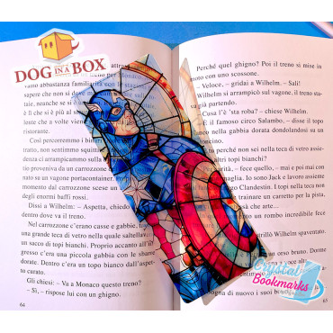 Marque-page Capitaine America n.1 - Marque-page transparent fait main | Effet vitrail, cristal | Marvel Avengers