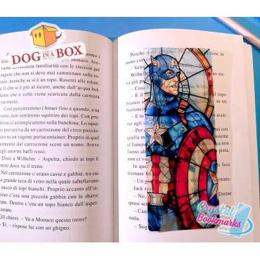 Captain America Bookmark n.1 - Handmade Transparent Bookmark | Crystal, Stained Glass Effect | Marvel Avengers