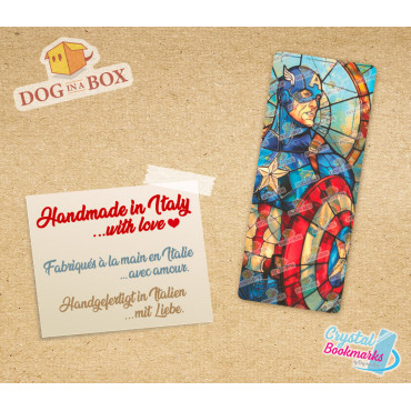 Captain America Lesezeichen Nr. 1 – Handgemachtes transparentes Lesezeichen | Kristall, Buntglas Effekt | Marvel Avengers