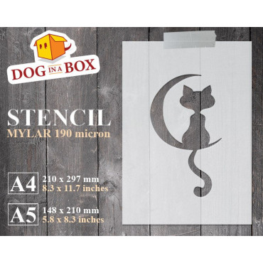 Cat on the moon stencil - Reusable cat stencil for wood signs, walls or fabrics.