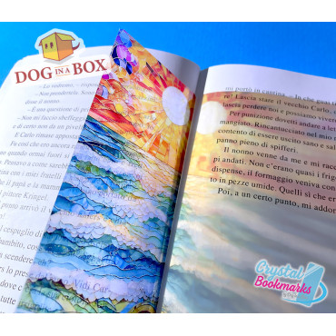 Marque-page Soleil et vagues n.3 - Marque-page transparent fait main | Effet vitrail, cristal | marque-page élégant