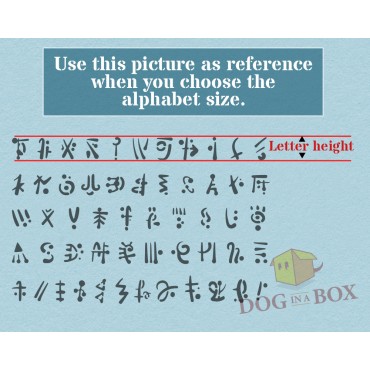 Alien Alphabet Schablone Nr. 1 – Schablone mit außerirdischen Hieroglyphen zum Bemalen von Wänden, Holz und Tortendekoration