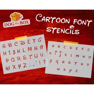 Cartoon Alphabet Stencils: set of 2 reusable stencils for painting on wall, furniture and fabrics
