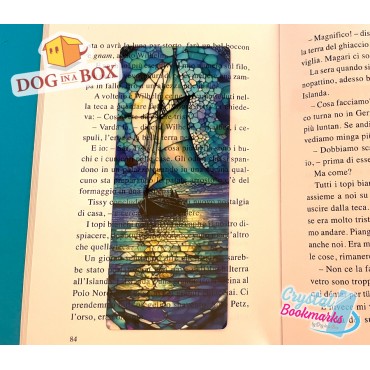 Sailing Ship Bookmark n.1 - Handmade Transparent Bookmark | Crystal, Stained Glass Effect | sea bookmark