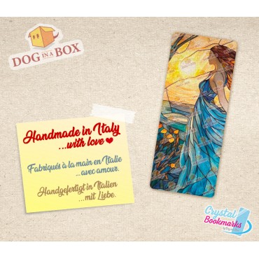 Dame bei Sonnenuntergang Lesezeichen Nr. 1 – Handgemachtes transparentes Lesezeichen | Kristall, Buntglas Effekt | Fantasy