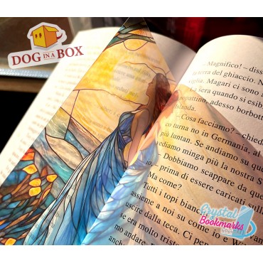 Dame bei Sonnenuntergang Lesezeichen Nr. 1 – Handgemachtes transparentes Lesezeichen | Kristall, Buntglas Effekt | Fantasy