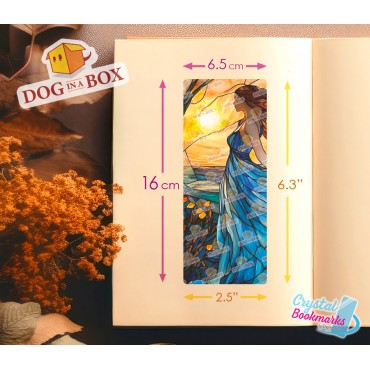 Dame bei Sonnenuntergang Lesezeichen Nr. 1 – Handgemachtes transparentes Lesezeichen | Kristall, Buntglas Effekt | Fantasy