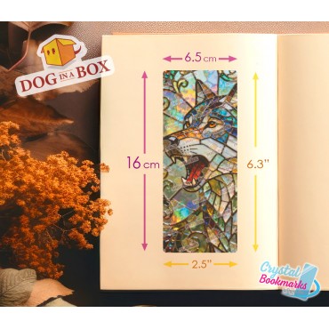 Wolf Lesezeichen Nr. 1 – Handgemachtes transparentes Lesezeichen | Kristall, Buntglas Effekt | fantasy Lesezeichen