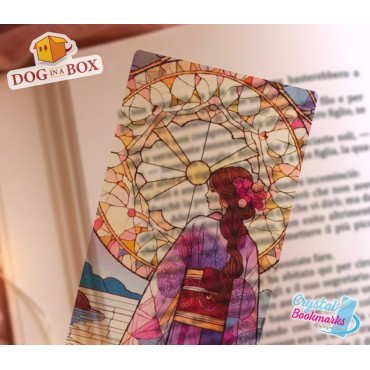 Geisha Bookmark n.4 - Handmade Transparent Bookmark | Crystal, Stained Glass Effect | Japanese bookmark