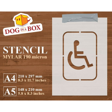 Restroom stencil (Wheelchair) - WC stencil to paint on walls, wood and fabrics. Reusable DIY stencil for wood signs.