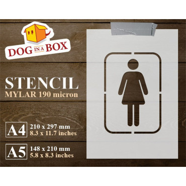 Restroom stencil (Women) - WC stencil to paint on walls, wood and fabrics. Reusable DIY stencil for wood signs.
