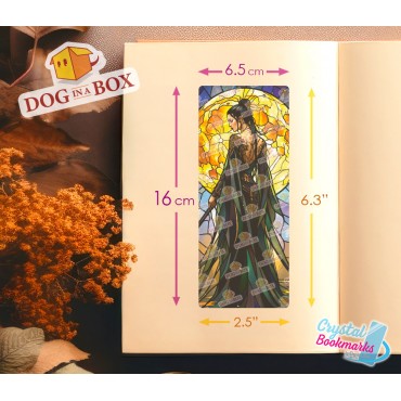 Dame und Mond Lesezeichen Nr. 1 – Handgemachtes transparentes Lesezeichen | Kristall, Buntglas Effekt | Fantasy
