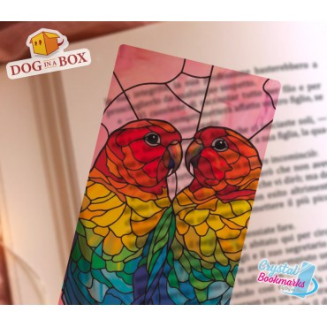 Parrots Bookmark n.1 - Handmade Transparent Bookmark | Crystal, Stained Glass Effect | love bookmark