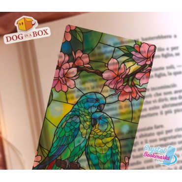 Marque-page Perroquets n.2 - Marque-page transparent fait main | Effet vitrail, cristal | marque-page amour