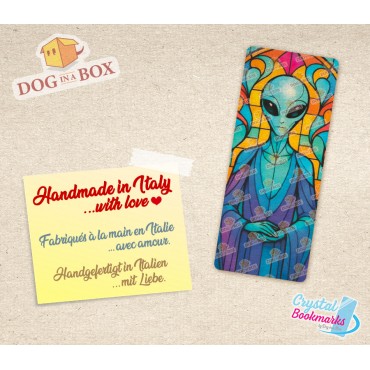 Alien Bookmark n.1 - Handmade Transparent Bookmark | Crystal, Stained Glass Effect | Sci-Fi bookmark