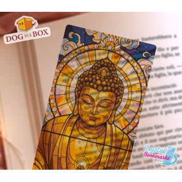Buddha Lesezeichen Nr. 2 – Handgemachtes transparentes Lesezeichen | Kristall, Buntglas Effekt | religiös Lesezeichen