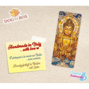Buddha Lesezeichen Nr. 2 – Handgemachtes transparentes Lesezeichen | Kristall, Buntglas Effekt | religiös Lesezeichen