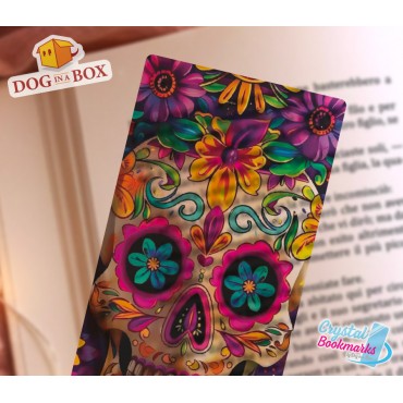 Marque-page Dia de Los Muertos n.2 - Marque-page transparent fait main | Effet vitrail, cristal | Calavera